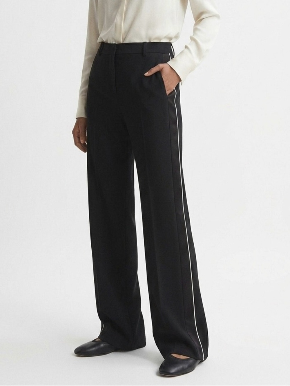 Marc Cain Side Stripe Trouser Pants Size 10 N5 Black White
